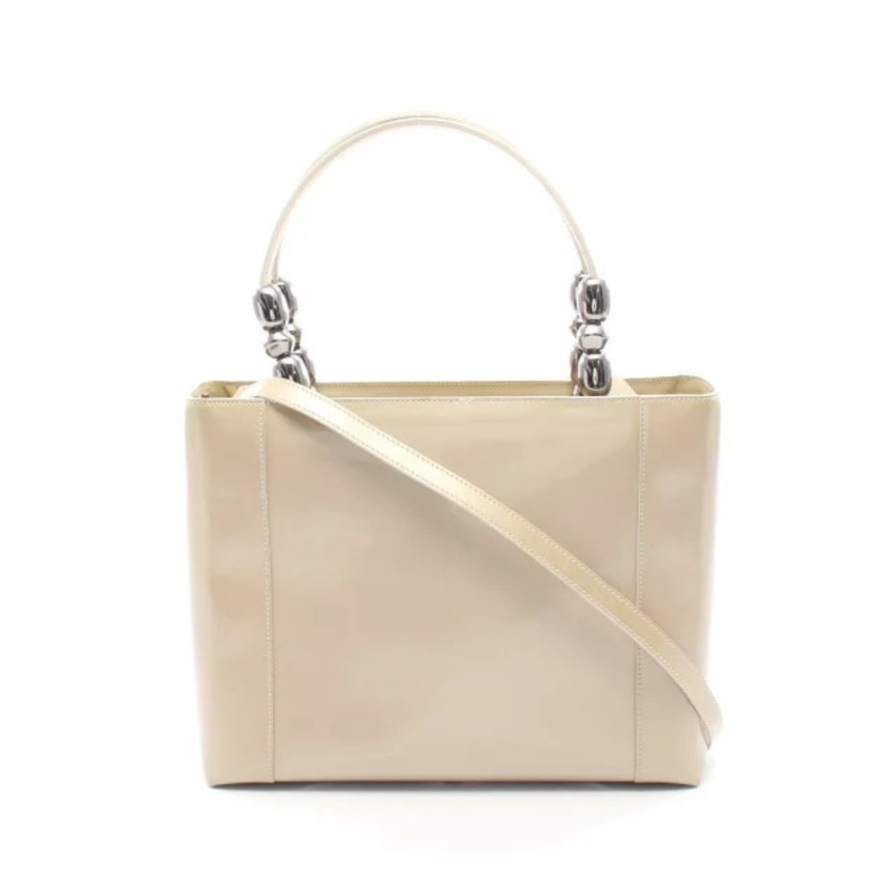 Christian Dior Maris Pearl Handbag Patent Vernis Leather Beige Cream